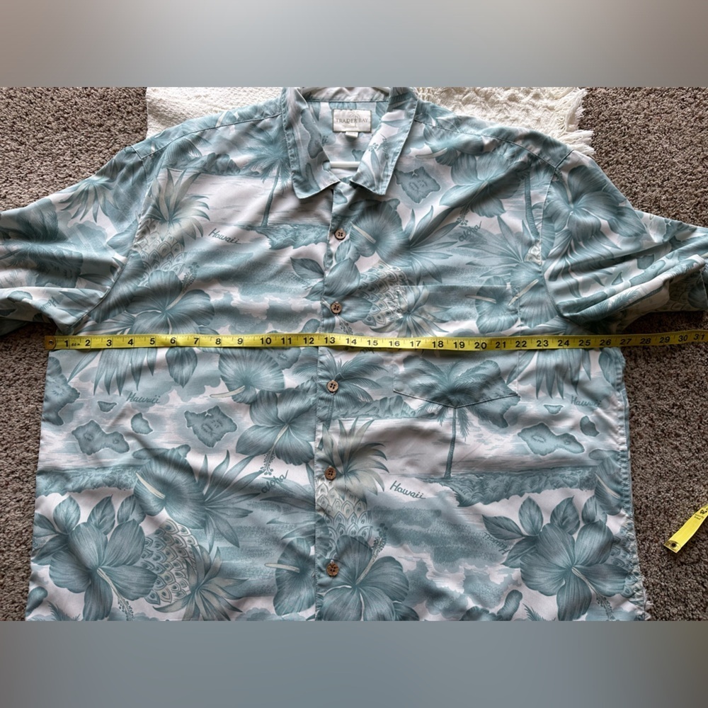 Trader Bay Washable  Mens XL Green/White Floral Button Short Sleeve Hawaii Shirt - Picture 10 of 12